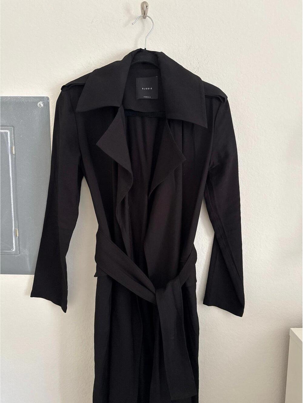 Elodie Black Wrap Belted Trench XS Jacket